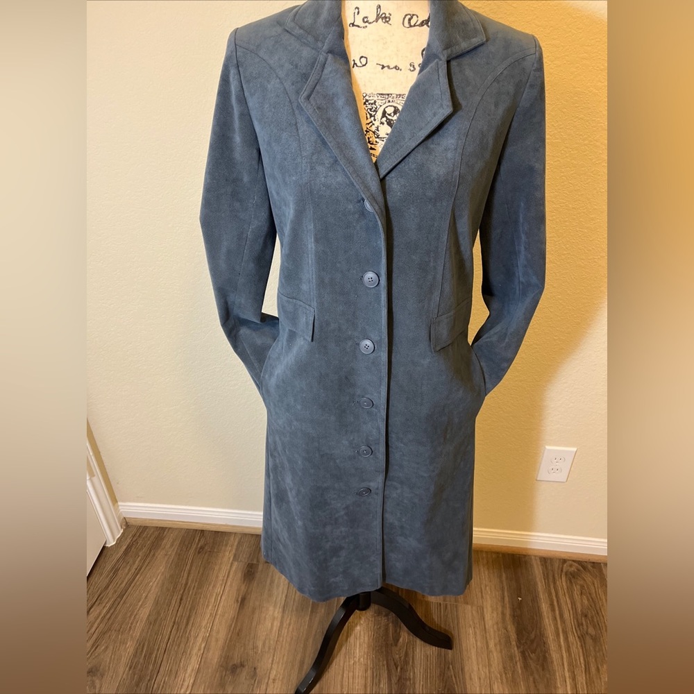 Gino Rossi Women’s Blue/Gray Collared Long Sleeve Button Front Overcoat Size 4